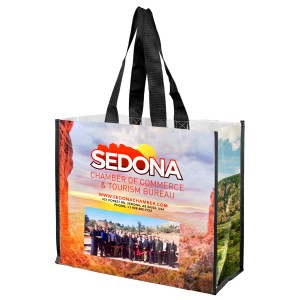 17"W x 14"H x 8"Gusset - "WENDY" Full Color Laminated Woven Wrap Tote and Shopping Bag 1 17"W x 14"H x 8"Gusset - "WENDY" Full Color Laminated Woven Wrap Tote and Shopping Bag 1