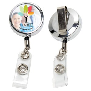 "Dublin Chrome" Full-Color Solid Metal Retractable Badge Reel & Badge Holder 1 "Dublin Chrome" Full-Color Solid Metal Retractable Badge Reel & Badge Holder 1