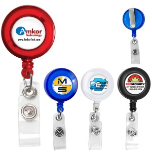 "Lorain VL" Round Retractable Badge Reel & Badge Holder w/Metal Slip Clip Backing (Spot Color) 1 "Lorain VL" Round Retractable Badge Reel & Badge Holder w/Metal Slip Clip Backing (Spot Color) 1