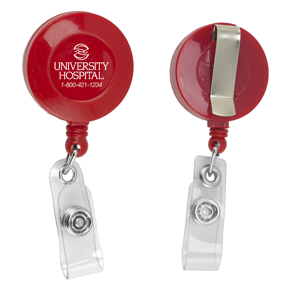 "Lorain VL" Round Retractable Badge Reel & Badge Holder w/Metal Slip Clip Backing (Spot Color) 1