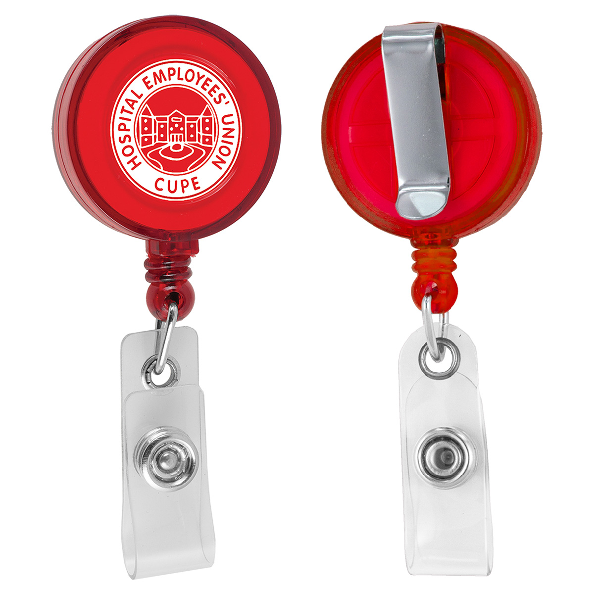 "Lorain VL" Round Retractable Badge Reel & Badge Holder w/Metal Slip Clip Backing (Spot Color) 1