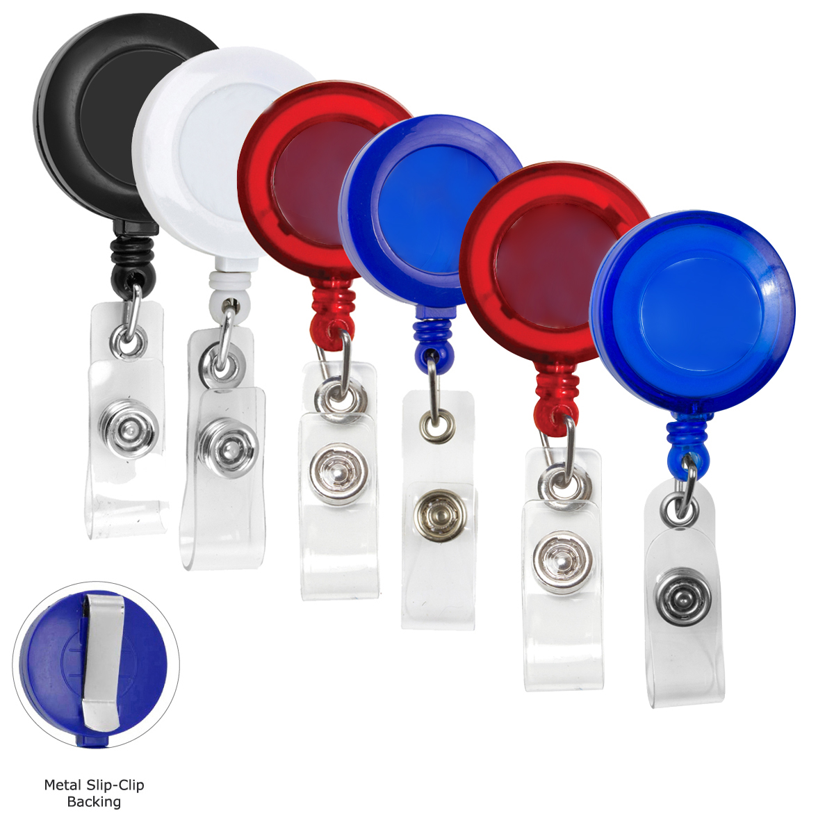 "Lorain VL" Round Retractable Badge Reel & Badge Holder w/Metal Slip Clip Backing (Spot Color) 1