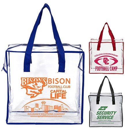 12"W x 12"H x 6"Gusset – "ARETE" Clear Vinyl Stadium Compliant Tote Bag with Zipper (Overseas) 1