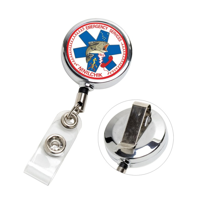 "Dublin Chrome" Full-Color Solid Metal Retractable Badge Reel & Badge Holder 1 "Dublin Chrome" Full-Color Solid Metal Retractable Badge Reel & Badge Holder 1