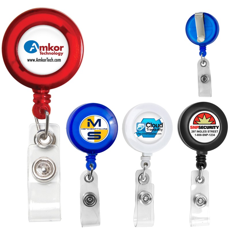 "Lorain VL" Round Retractable Badge Reel & Badge Holder w/Metal Slip Clip Backing (Full Color) 1 "Lorain VL" Round Retractable Badge Reel & Badge Holder w/Metal Slip Clip Backing (Full Color) 1