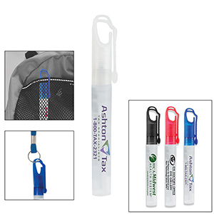 "SprayClip" 10 ml. Antibacterial Hand Sanitizer Spray Pump Bottle with Carabiner Clip Cap 1 "SprayClip" 10 ml. Antibacterial Hand Sanitizer Spray Pump Bottle with Carabiner Clip Cap 1