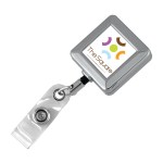"Hamilton" Square Chrome Solid Metal Retractable Badge Reel & Badge Holder w/Full Color 1 "Hamilton" Square Chrome Solid Metal Retractable Badge Reel & Badge Holder w/Full Color 1