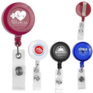 "Lorain VL" Round Retractable Badge Reel & Badge Holder w/Metal Slip Clip Backing (Spot Color) 1 "Lorain VL" Round Retractable Badge Reel & Badge Holder w/Metal Slip Clip Backing (Spot Color) 1