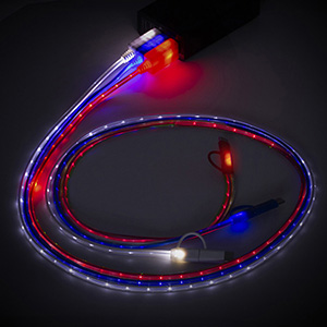 "Payson" 3-in-1 LED Lighted Cell Phone Charging Cable w/Type C Adapter 1 "Payson" 3-in-1 LED Lighted Cell Phone Charging Cable w/Type C Adapter 1