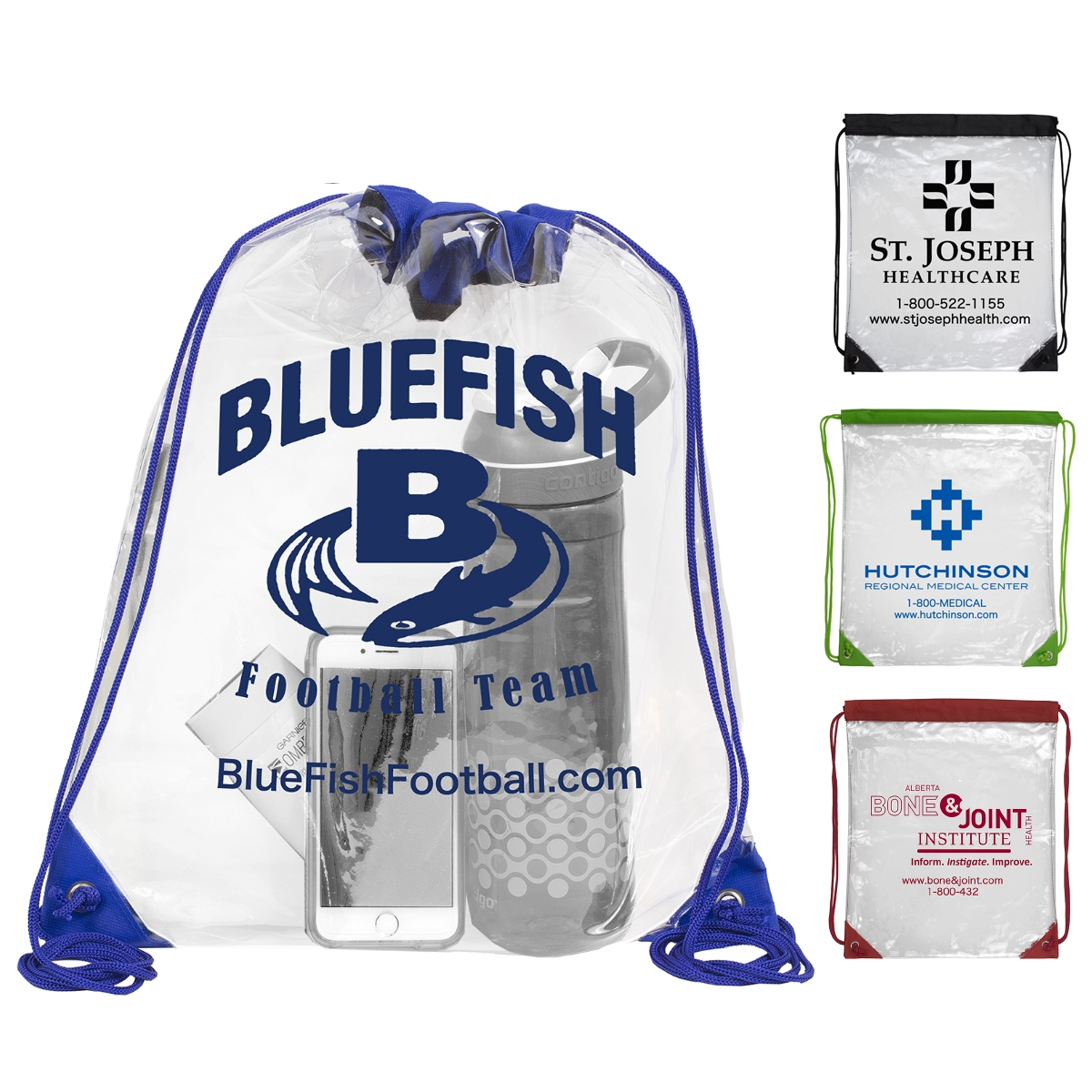 "Everest" Tall Clear Drawstring Cinch Pack Backpack 1