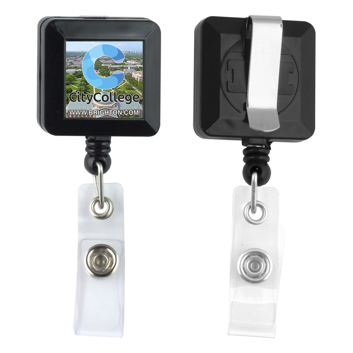 "Kent VL" Square Retractable Badge Reel & Badge Holder w/Metal Slip Clip (Spot Color) 1
