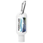 "Sunny Day" 1.0 oz Broad Spectrum SPF 30 Sunscreen Lotion in Solid White Carabiner Tottle 1 "Sunny Day" 1.0 oz Broad Spectrum SPF 30 Sunscreen Lotion in Solid White Carabiner Tottle 1