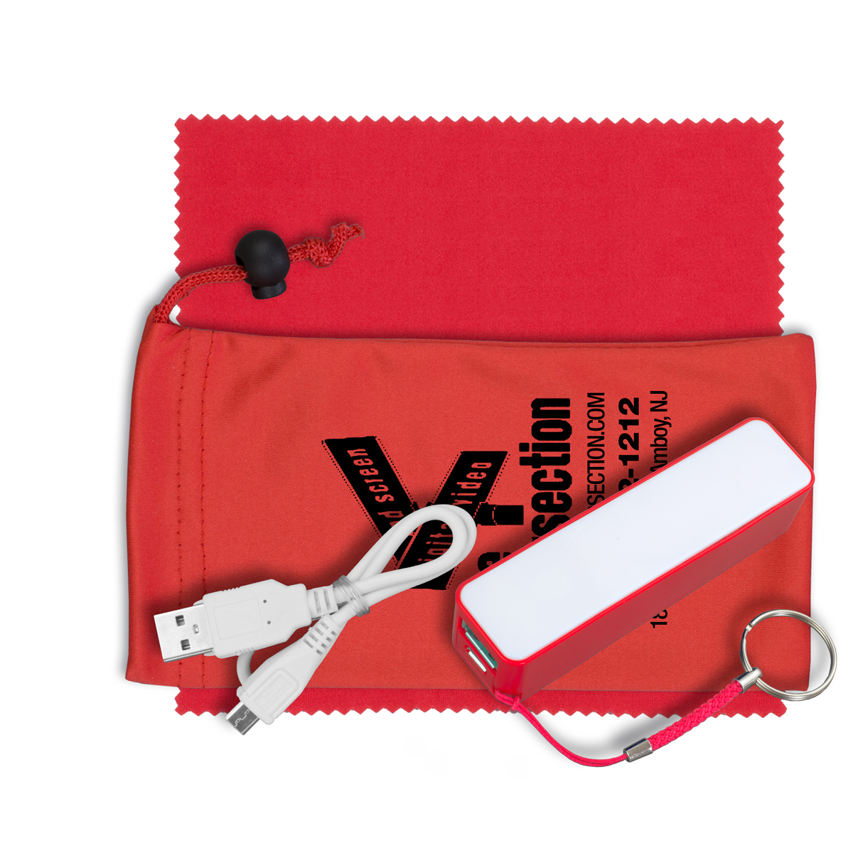 "TechBank" Mobile Tech Power Bank Accessory Kit in Microfiber Cinch Pouch 1