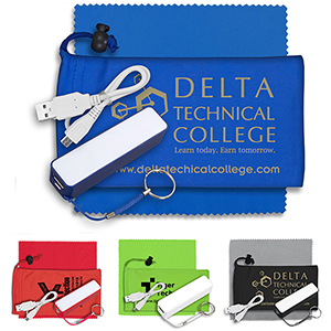 "TechBank" Mobile Tech Power Bank Accessory Kit in Microfiber Cinch Pouch 1