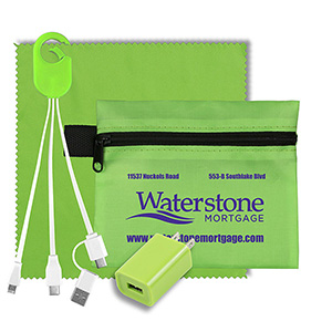 "TechPack Plus" Tech Home & Travel Kit w/Cleaning Cloth, Wall Charger, & Charging Cables 1