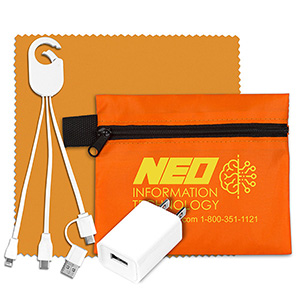 "TechPack Plus" Tech Home & Travel Kit w/Cleaning Cloth, Wall Charger, & Charging Cables 1