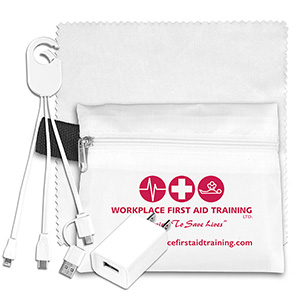 "TechPack Plus" Tech Home & Travel Kit w/Cleaning Cloth, Wall Charger, & Charging Cables 1