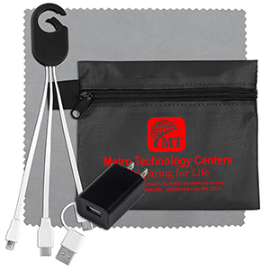 "TechPack Plus" Tech Home & Travel Kit w/Cleaning Cloth, Wall Charger, & Charging Cables 1