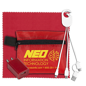 "TechPack Plus" Tech Home & Travel Kit w/Cleaning Cloth, Wall Charger, & Charging Cables 1
