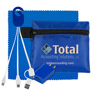 "TechPack Plus" Tech Home & Travel Kit w/Cleaning Cloth, Wall Charger, & Charging Cables 1