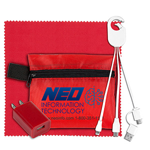 "TechPack Plus" Tech Home & Travel Kit w/Cleaning Cloth, Wall Charger, & Charging Cables 1