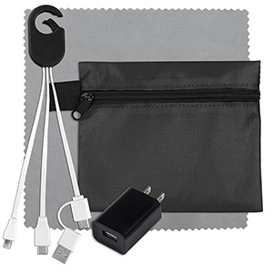 "TechPack Plus" Tech Home & Travel Kit w/Cleaning Cloth, Wall Charger, & Charging Cables 1