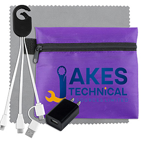 "TechPack Plus" Tech Home & Travel Kit w/Cleaning Cloth, Wall Charger, & Charging Cables 1