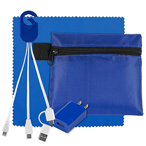 "TechPack Plus" Tech Home & Travel Kit w/Cleaning Cloth, Wall Charger, & Charging Cables 1