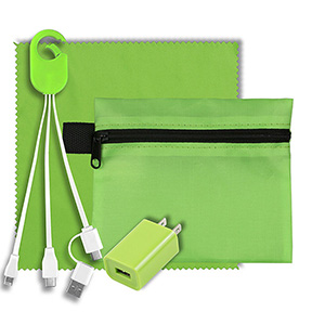 "TechPack Plus" Tech Home & Travel Kit w/Cleaning Cloth, Wall Charger, & Charging Cables 1