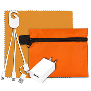 "TechPack Plus" Tech Home & Travel Kit w/Cleaning Cloth, Wall Charger, & Charging Cables 1