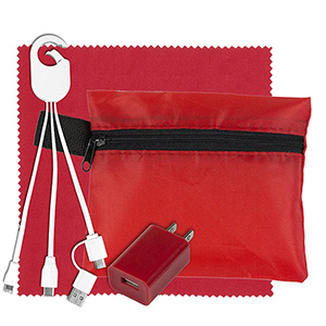 "TechPack Plus" Tech Home & Travel Kit w/Cleaning Cloth, Wall Charger, & Charging Cables 1