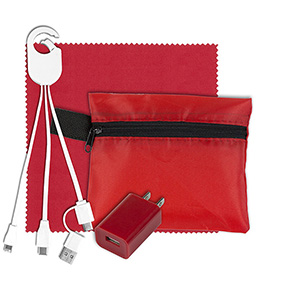 "TechPack Plus" Tech Home & Travel Kit w/Cleaning Cloth, Wall Charger, & Charging Cables 1