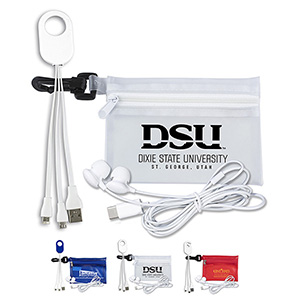 "Cambell" Mobile Tech Earbud and Charging Cables Kit In Translucent Carabiner Zipper Pouch 1 "Cambell" Mobile Tech Earbud and Charging Cables Kit In Translucent Carabiner Zipper Pouch 1