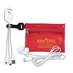 "Cambell" Mobile Tech Earbud and Charging Cables Kit In Translucent Carabiner Zipper Pouch 1