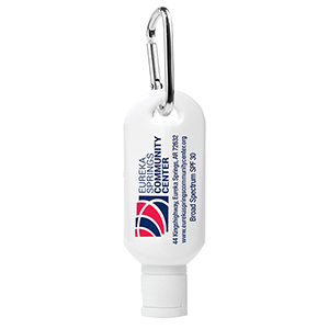"Sunny Day L" 2.0 oz Broad Spectrum SPF 30 Sunscreen Lotion in Solid White Carabiner Tottle 1 "Sunny Day L" 2.0 oz Broad Spectrum SPF 30 Sunscreen Lotion in Solid White Carabiner Tottle 1