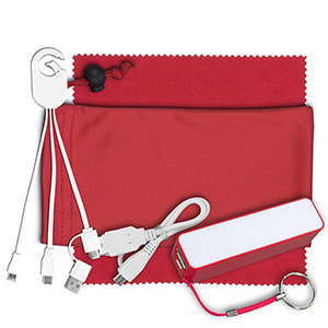 "ChargeBank" Mobile Tech Power Accessory Kit w/Cables & Cloth in Cinch Pouch 1