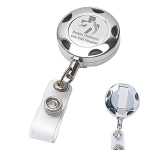 "Tiffin LZ" Chrome Metal Sport Retractable Badge Reel & Badge Holder w/Laser Imprint 1 "Tiffin LZ" Chrome Metal Sport Retractable Badge Reel & Badge Holder w/Laser Imprint 1
