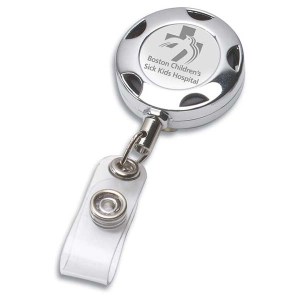 "Tiffin LZ" Chrome Metal Sport Retractable Badge Reel & Badge Holder w/Laser Imprint 1 "Tiffin LZ" Chrome Metal Sport Retractable Badge Reel & Badge Holder w/Laser Imprint 1