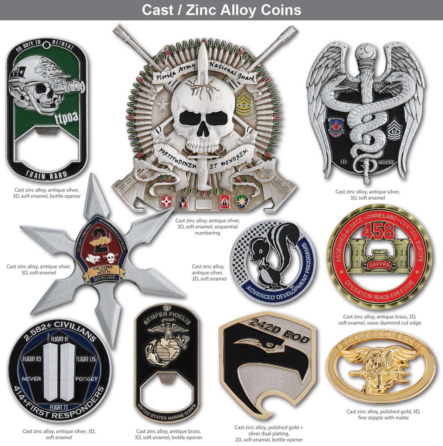 2 1/4" (2.25") Custom Challenge Coin Double Sided Cast Zinc Alloy 1