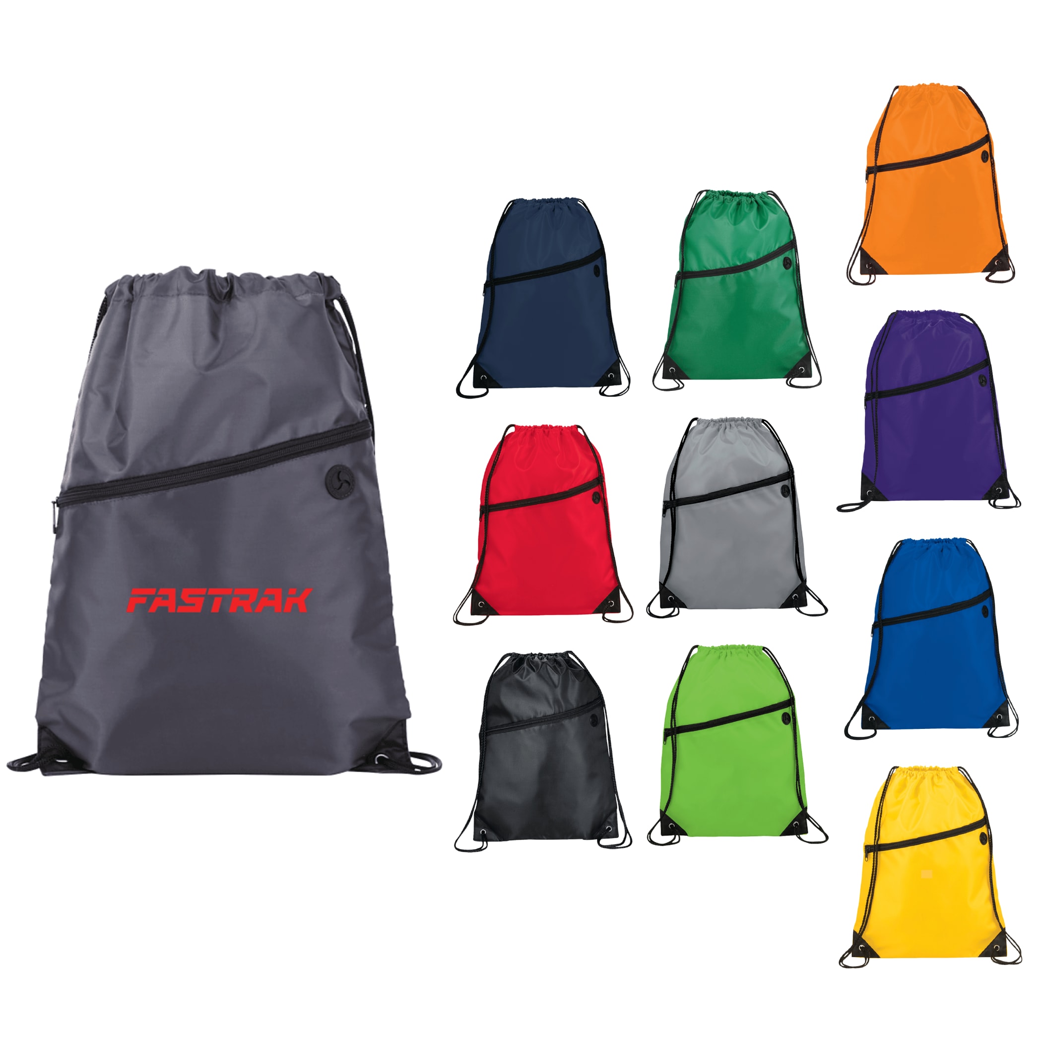 Robin Drawstring Polyester Bag with Front Zipper Pocket 1
