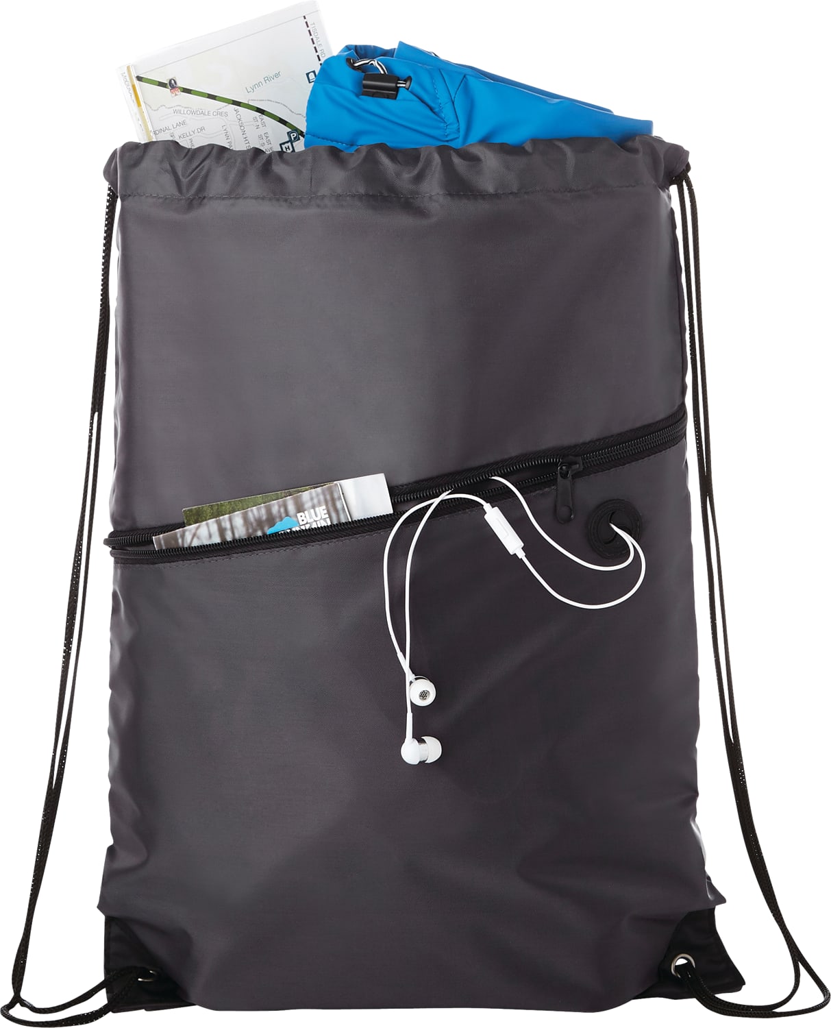 Robin Drawstring Polyester Bag with Front Zipper Pocket 1