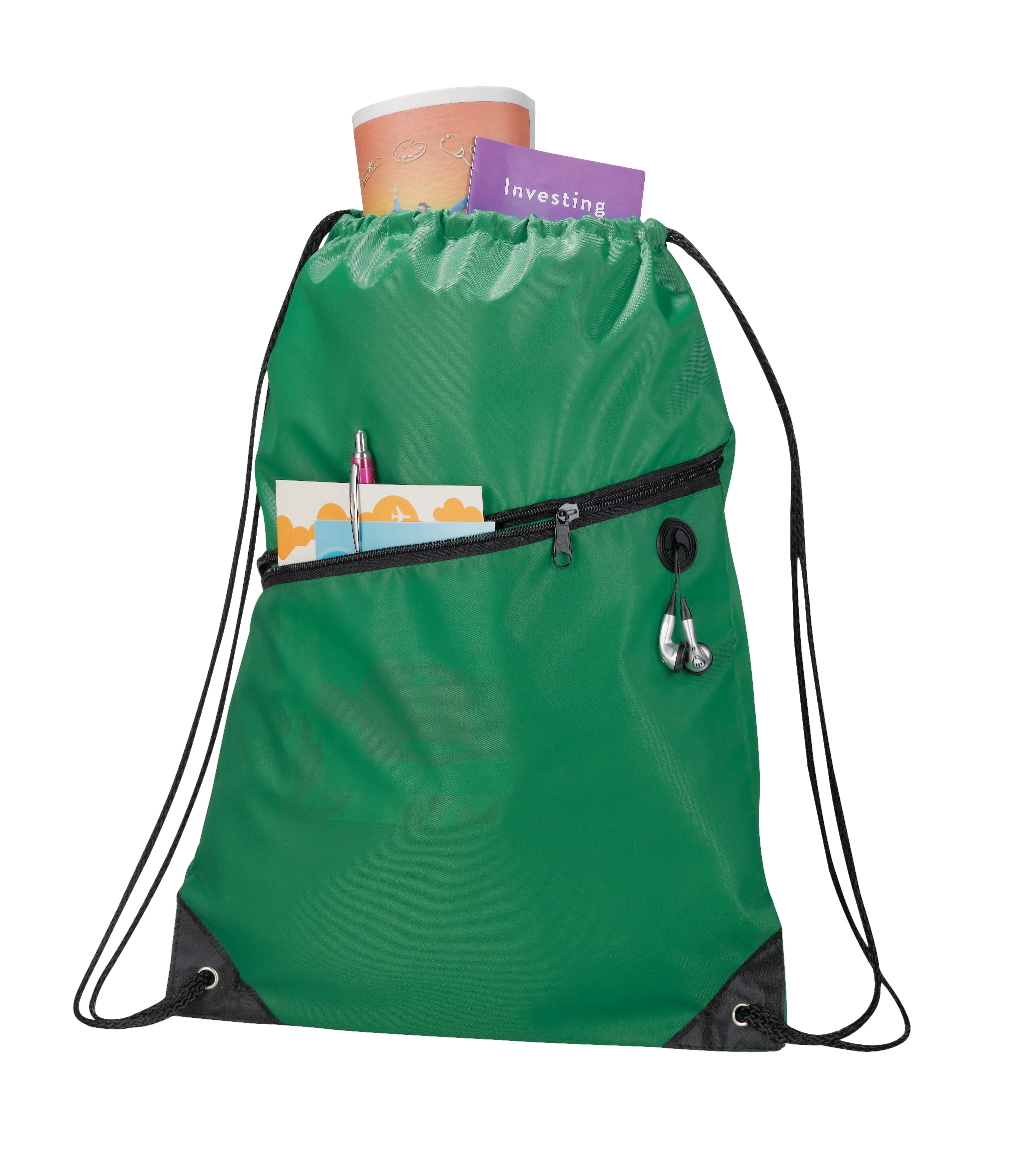 Robin Drawstring Polyester Bag with Front Zipper Pocket 1