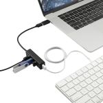 Aluminum 4-Port USB 3.0 Hub with Type C Adapter - 7143-36BKAngle-Left Aluminum 4-Port USB 3.0 Hub with Type C Adapter - 7143-36BKAngle-Left
