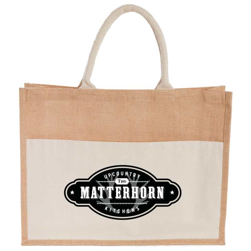 Jute Shopper Tote with Recycled Cotton Pocket 1 Jute Shopper Tote with Recycled Cotton Pocket 1