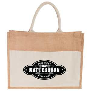 Jute Shopper Tote with Recycled Cotton Pocket 1 Jute Shopper Tote with Recycled Cotton Pocket 1