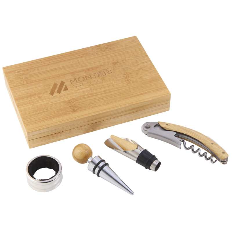 4 Piece Bamboo Wine Gift Set 1 4 Piece Bamboo Wine Gift Set 1
