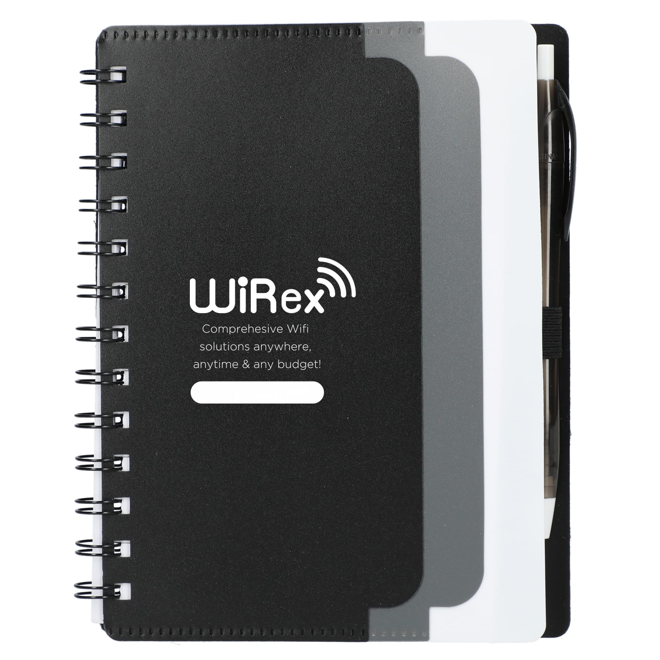 5'' x 7'' Recycled Dual Pocket Spiral Notebook w Pen 1