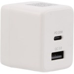 ETL Listed 20W Dual USB-A and C Wall Charger - SM-2855WHAngle-Left ETL Listed 20W Dual USB-A and C Wall Charger - SM-2855WHAngle-Left