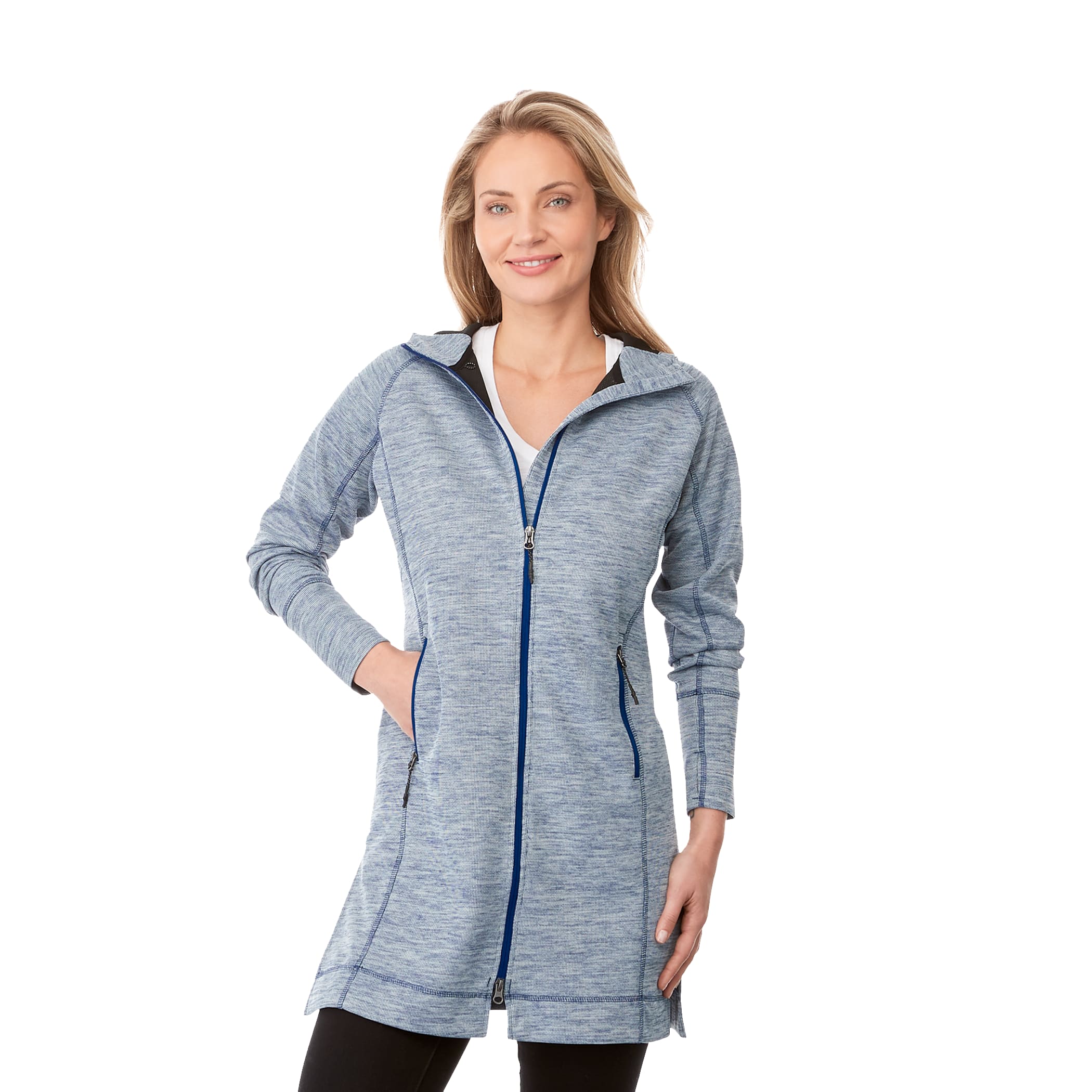 Women's ODELL Performance Knit Tunic Length Full Zip Hoodie with Thumb Holes 1