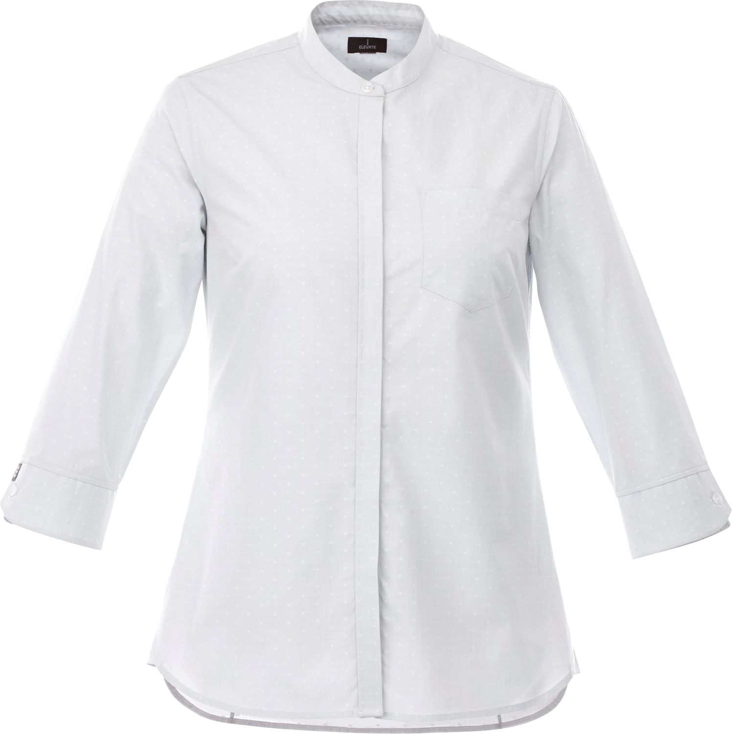 Women's HUNTINGTON Three Quarter Sleeve Dotted Mandarin Collar Button Up Shirt 1